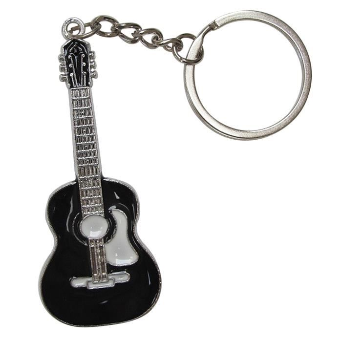 Porte-clés Style Guitare sèche acoustique noir et blanc, acier