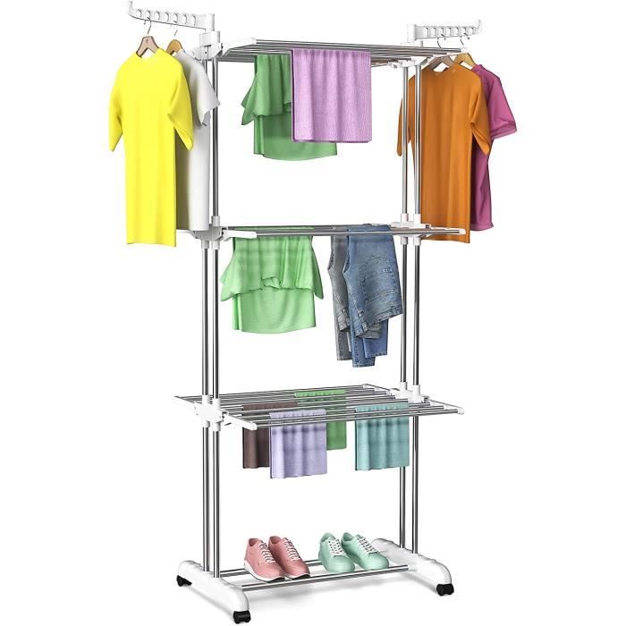 Étendage à Linge Intérieur 3 étages Séchoir à Linge Pliable Sur Roulettes Tancarville Noir 93 X 71 X 131 Cm Vileda 3701599321534