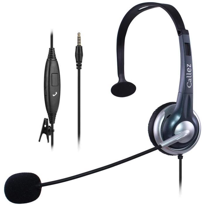 Callez Micro-Casque Téléphone Portable Mono avec Micro Anti-Bruit,  Oreillette Filaire pour Skype iPhone Samsung Huawei Smartphones i -  Cdiscount TV Son Photo