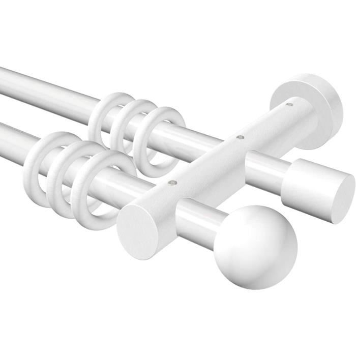 Tringle à Rideaux Extensible 76-120 Cm Blanche Diamètre 16mm - Décorative Avec Fleurons