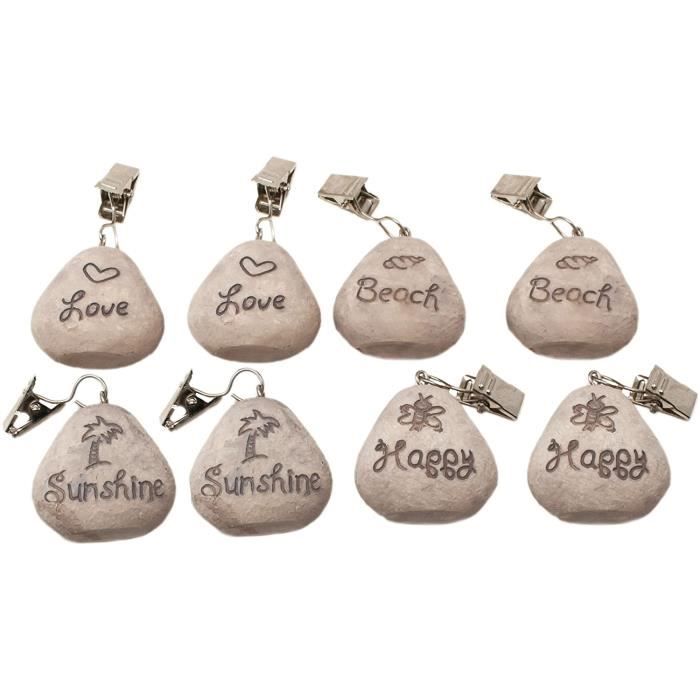 Lot De 4 Pompons De Table ToCi - Poids Pour Nappe Aspect Pierre Plage Avec Pinces