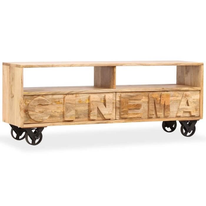 Vidaxl – Meuble TV bois de manguier massif – Dimensions ajustables 112x30x40 cm – Pieds en fer forgé – Style vintage unique