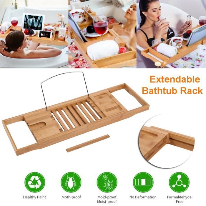 Pont De Baignoire En Bambou Relaxdays - Largeur 70 Cm, Surface 48,5x11,4 Cm - Pour Poser Produits, Livre, Verre
