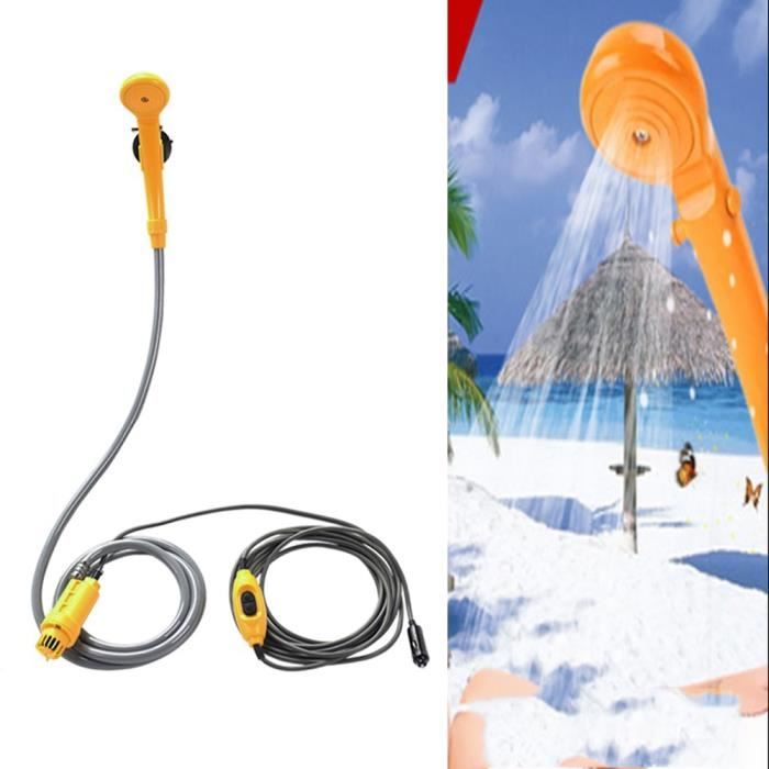 Kit Douche Extérieure UISEBRT Douche Camping Portable 12V - Pompe Submersible, 5L, Câble 5m, Tuyau 2m Douche De Camping Portable