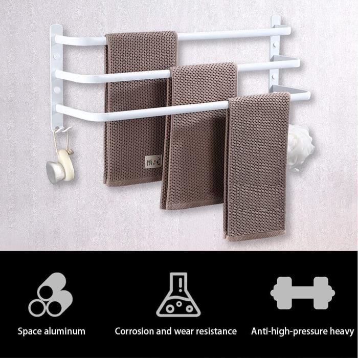 Porte-serviettes Mural - Marque - Modèle - Acier Inoxydable 304 - étagère / Fixation Murale - 3 Barres - Blanc