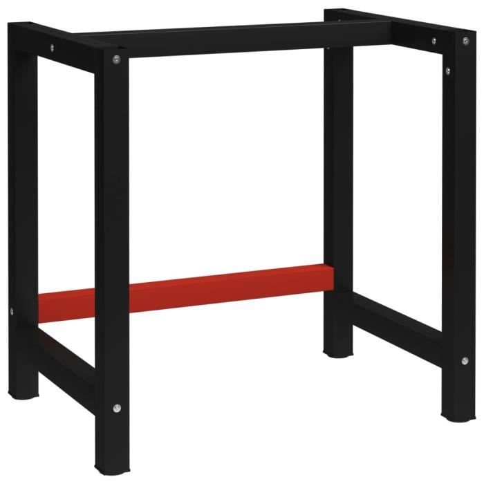 Cadre D'établi Métal Noir Et Rouge - Dimensions 150x57x79 Cm - Trous Pré-percés Pour Fixation Dessus