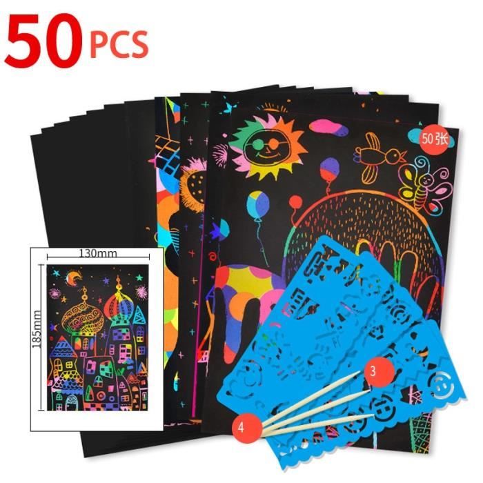 Rvkxad Kit d'Art de Papier à Gratter, Dessin Coloré avec Stylo à Gratter pour Fête d'Enfants, Bricolage Art de Grattage, Ensemble d'Artisanat des Fêtes