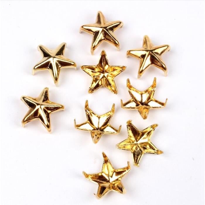 Rivets,Lot de 100 Rivets métal étoile 10mm boutons or argent