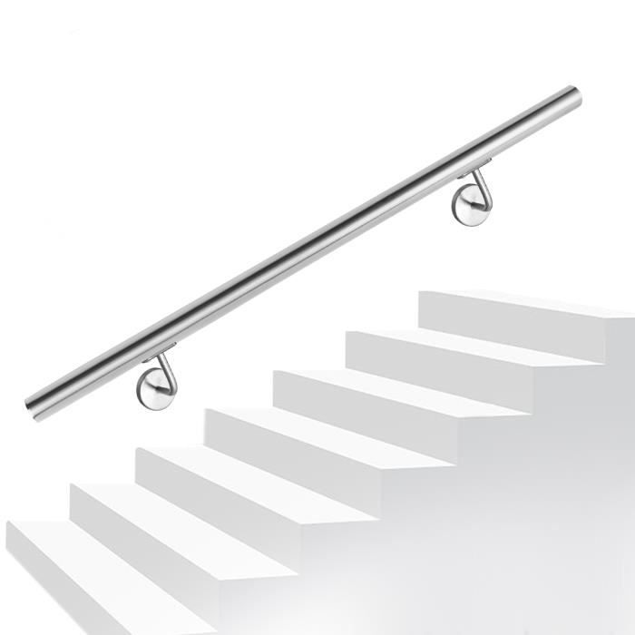 Aufun Main courante, inox rampe d'escalier, intérieur & extérieur Ø 42 mm, usage intérieur et extérieur, argenté 160cm