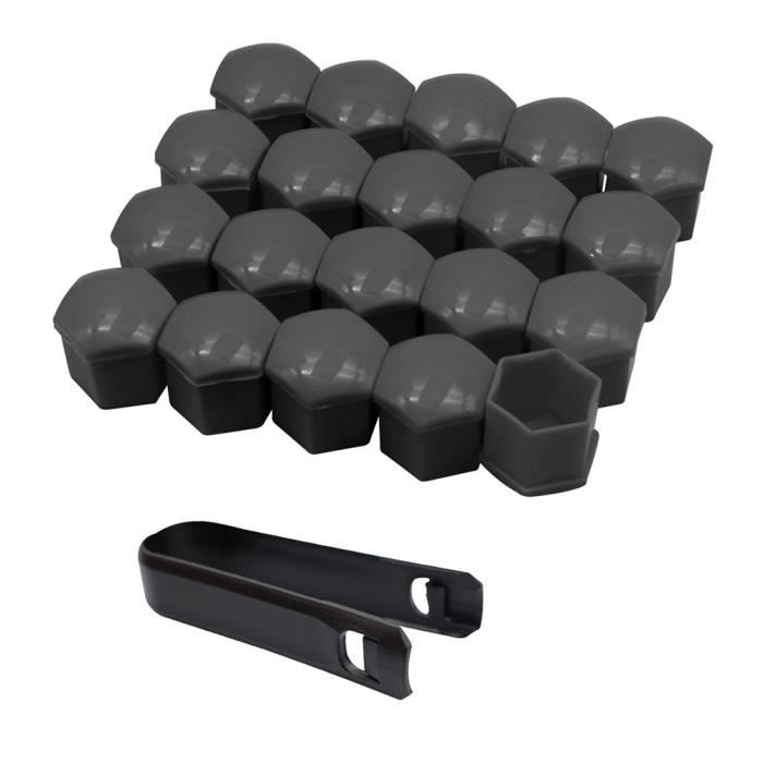 QitinDasen 20 Pièces 21 Mm Voiture Roue Cache-Écrous, Bouchon à Vis De Moyeu De Voiture Universel, Cache-Écrou De Pneu Hexagonal Avec Outil De Retrait (Noir