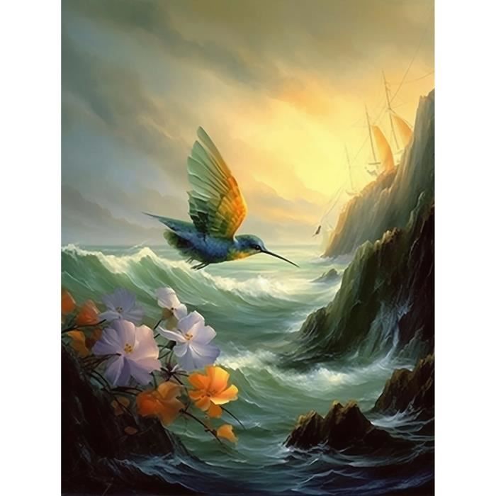 Kit Peinture Diamant 5D DIY « Colibri & Fleur » - 30x40 Cm - Strass Ronds - Loisir Créatif Anti-Stress, Décoration Maison