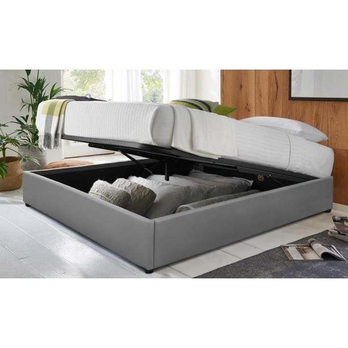 Lit Coffre - SAMPUR - Vegas - 200x200 cm - Simili Cuir - Rangement XXL - Pratique et Robuste 