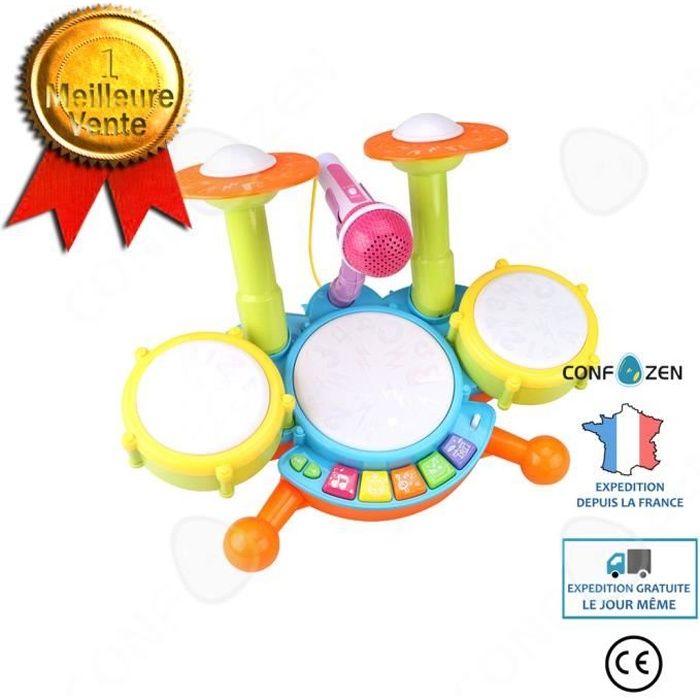 Confo Jouet Musical Bebe Enfant Percussion Batterie Avec Tambour Piano Et Micro Jeu Son Et Lumiere Idee Cadeau Noel Cdiscount Jeux Jouets