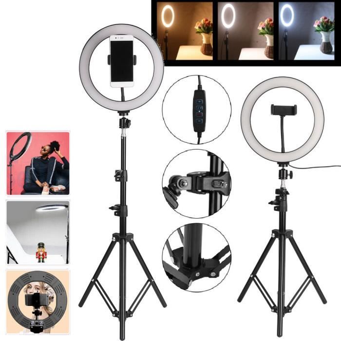 LED Anneau Lumiere 2900-5600K Réglable LED Selfie Lumiere 3 Modes d'éclairage 10 Pouces USB Ring Light Kit avec Trépied & Support-YE