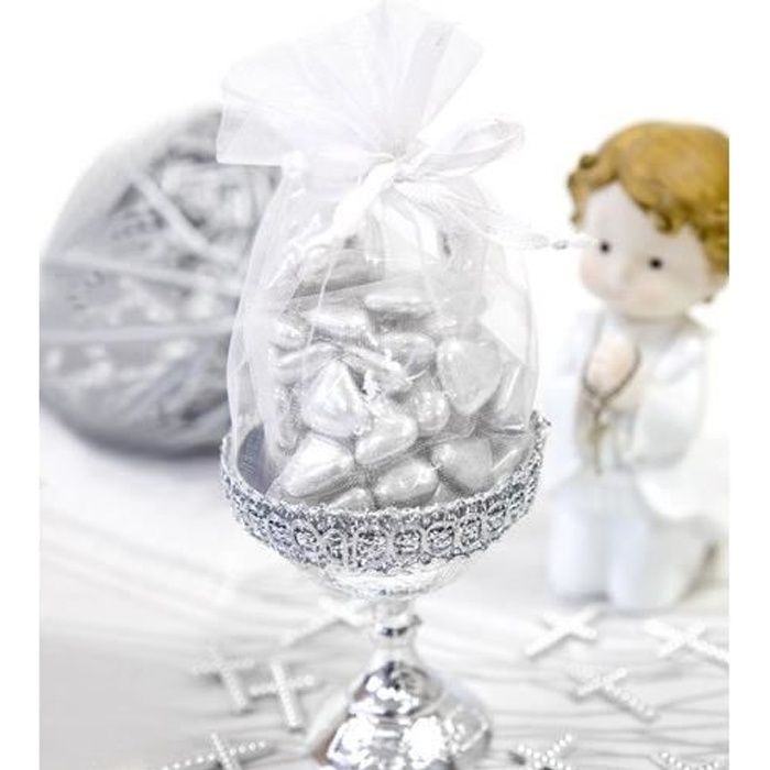10 Sujets Dragees Communion Calice Argent Avec Organza Achat