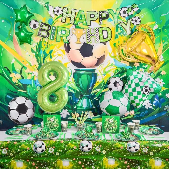 Decoration Table Theme Football Set Anniversaire Football - 8 Personnes | Noir Et Bleu | 8 Assiettes, 8 Verres, 20 Serviettes Kit Fête 8 Personnes Noir Bleu