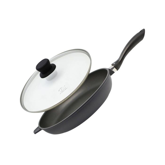 Set 2 poêles 24 et 28 cm en inox, couvercle verre et 6 ustensiles inox Fackelmann Geneva