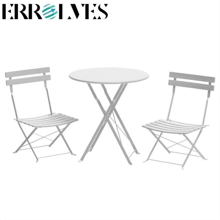 ensemble table et chaises de jardin pliable - errolves - blanc - métal - contemporain