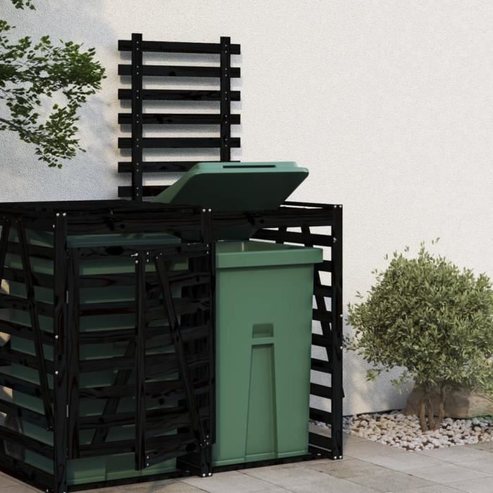 ESTINK Extension dabri de poubelle sur roulettes noir bois massif pin 85433