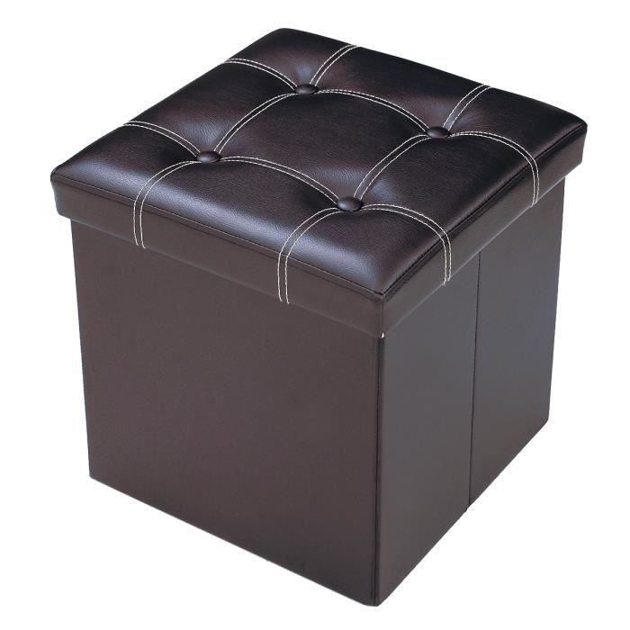 tabouret cube pouf pliable banc coffre rangement 38x38x38 - marron - pvc cuir, éponge et mdf