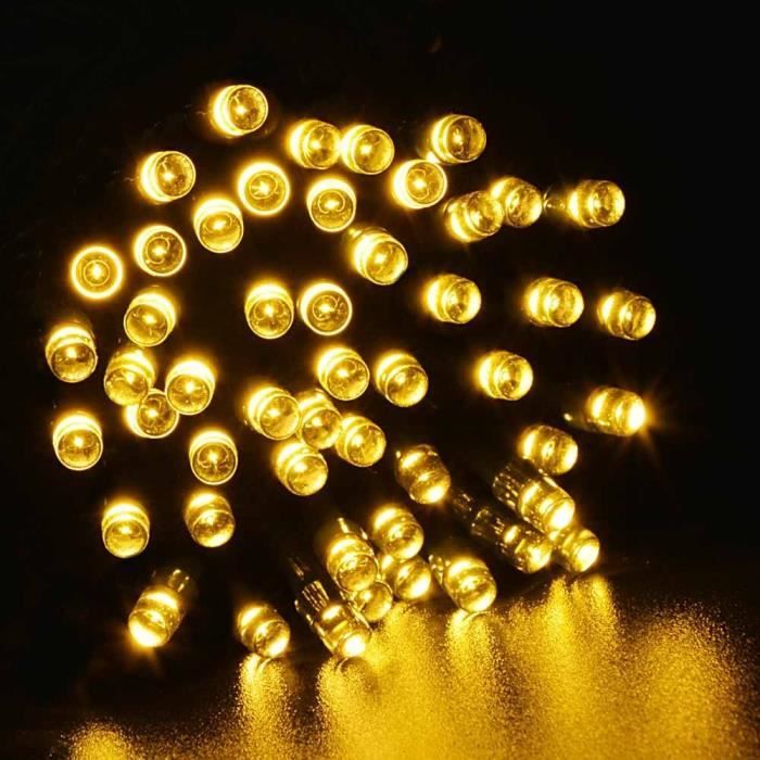 lederTEK solaire actionné imperméable fée ficelle lumière 12m 1OO LED 8 modes de Lampe décorative pour la fête (100 LED Blanc Chaud)