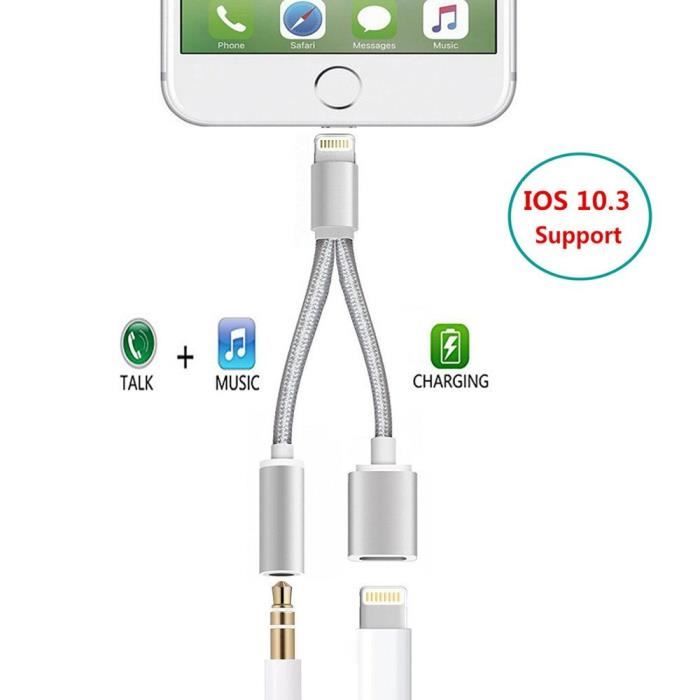 White Adaptateur Casque Pour Iphone 8 Adaptateur Aux Audio Connecteur Jack 3 5 Mm Cable Adaptateur Casque Repartiteur Pour Musique Compatible Avec Iphone 7 7plus 8 8plus X Xs Max Pour Tous Ios