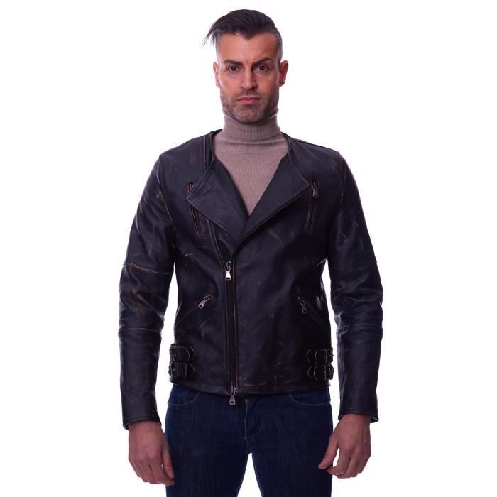 LENOX couleur noir blouson cuir homme perfecto reverse ample Noire Cdiscount Pret a Porter