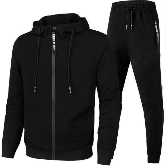 Survetement Homme Ensemble Casual Sport Costume Sweat a Zippe et Pantalon Jogging de Cordon de Serrage Noir Noir Cdiscount Pret a Porter