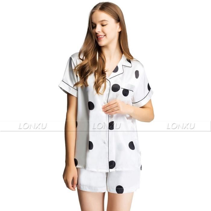 Pyjama en soie femme été,Ensemble de Pyjama en Satin pour femmes ...
