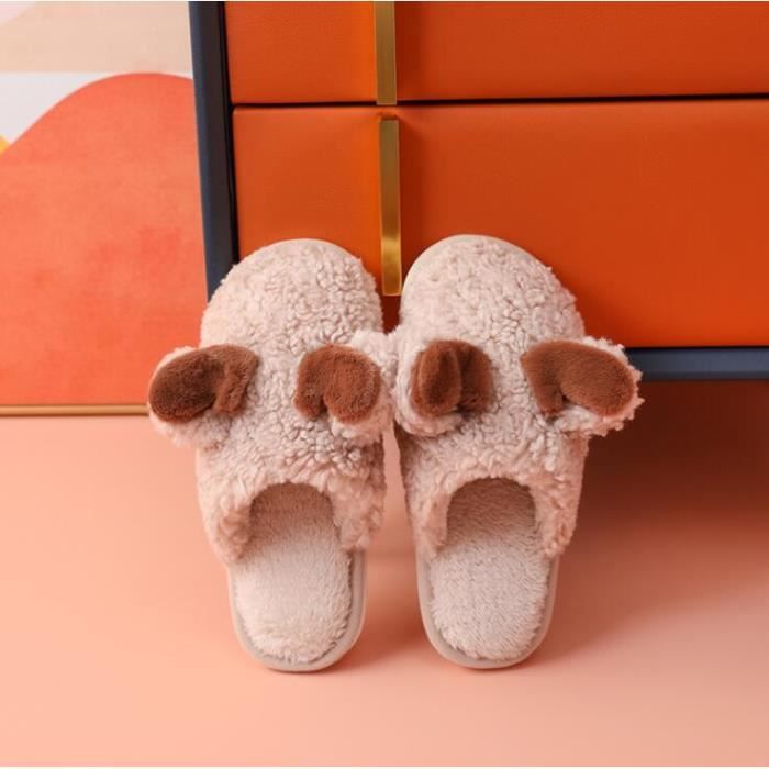 Chaussons en peluche pour couple ECELEN Antid rapant chaud et respirant Blanc