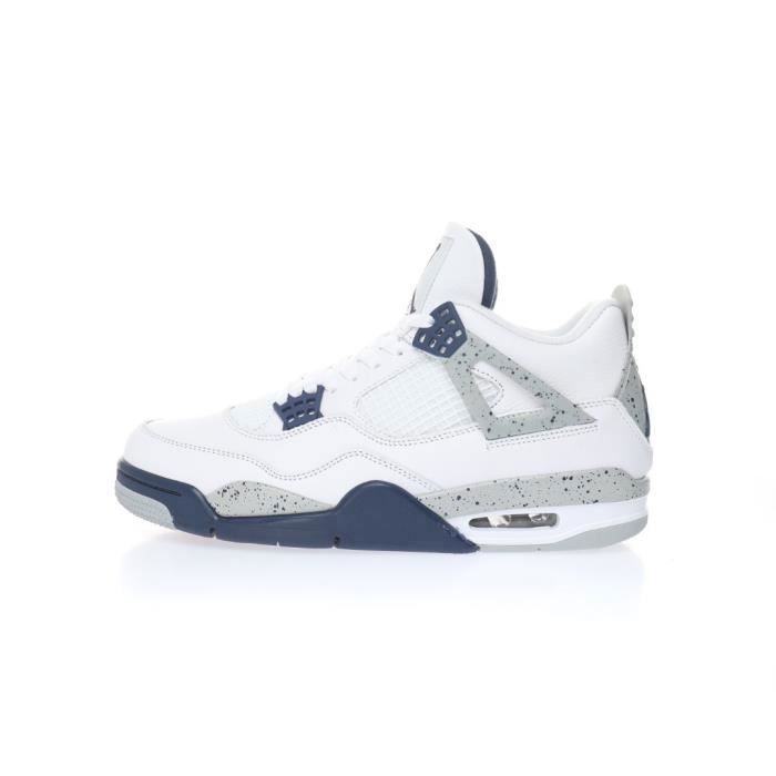 Basket Air Jordan 4 Retro White Midnight Navy Femme et Homme Blanc