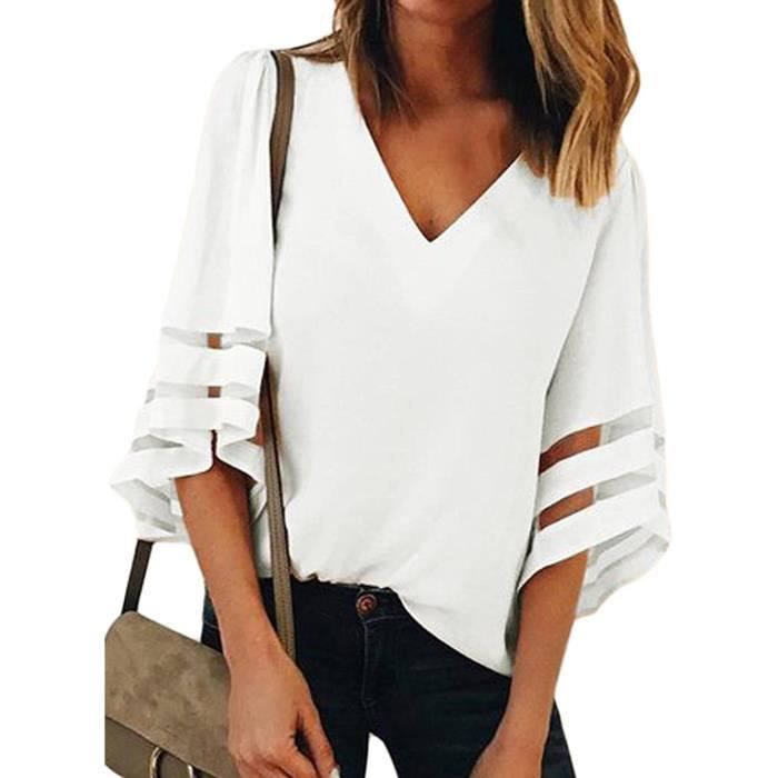 Blouse Femme Haut l gant Tunique Chic Top Fluide Chemise Mode