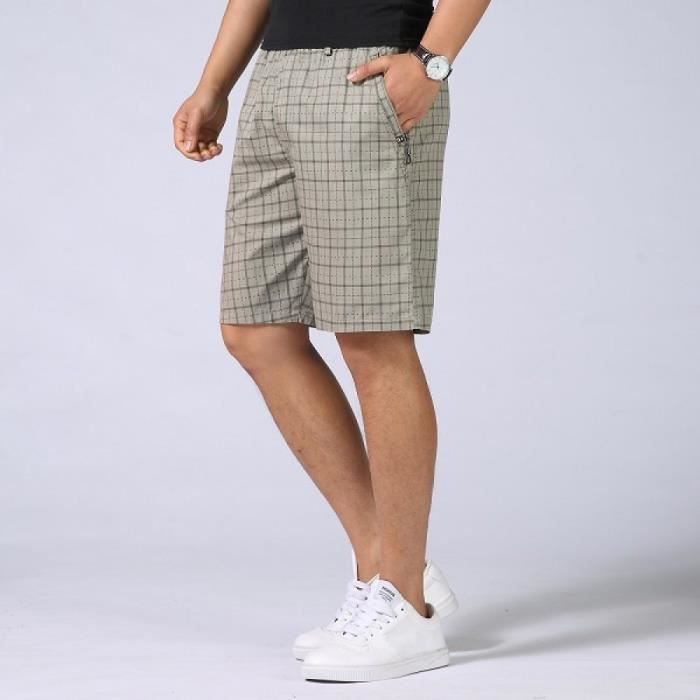 Pantalon Court Pour Homme Short En Coton Respirant a Carreaux