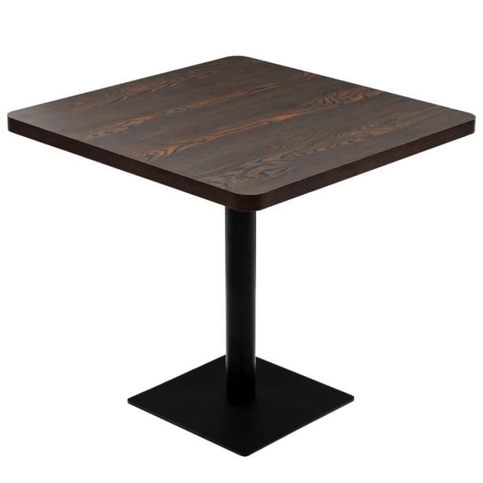 Table De Bistro Mdf Et Acier Carre 80 X 80 X 75 Cm Frene Fonce