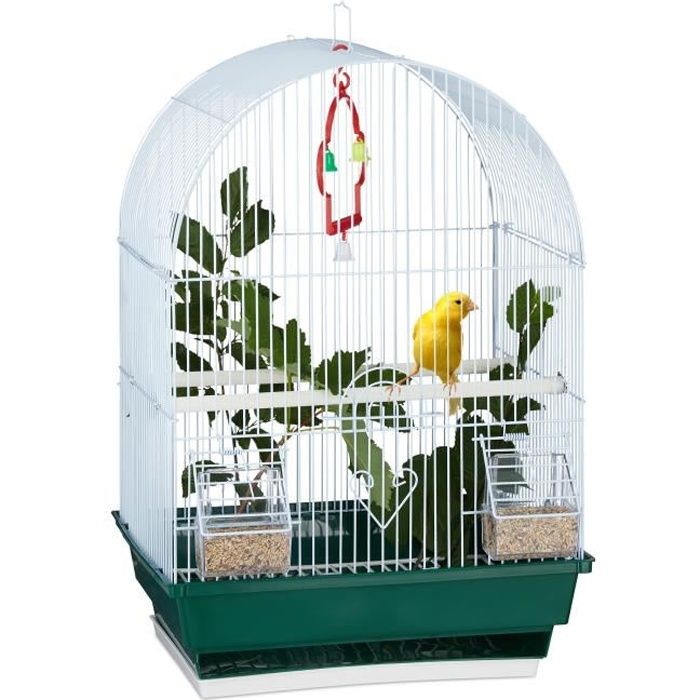 relaxdays cage à oiseaux, volière, pinsons, canaris, perchoir, mangeoire, h x l x p 49,5 x 34,5 x 28 cm, blanc/vert - 4052025251338