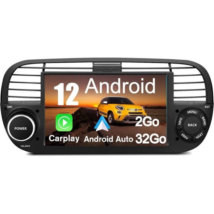 Autoradio Android 13 Pour Fiat 500 (2007-2015) - 7 Pouces, CarPlay & Android Auto, GPS, WiFi, 2Go + 64Go
