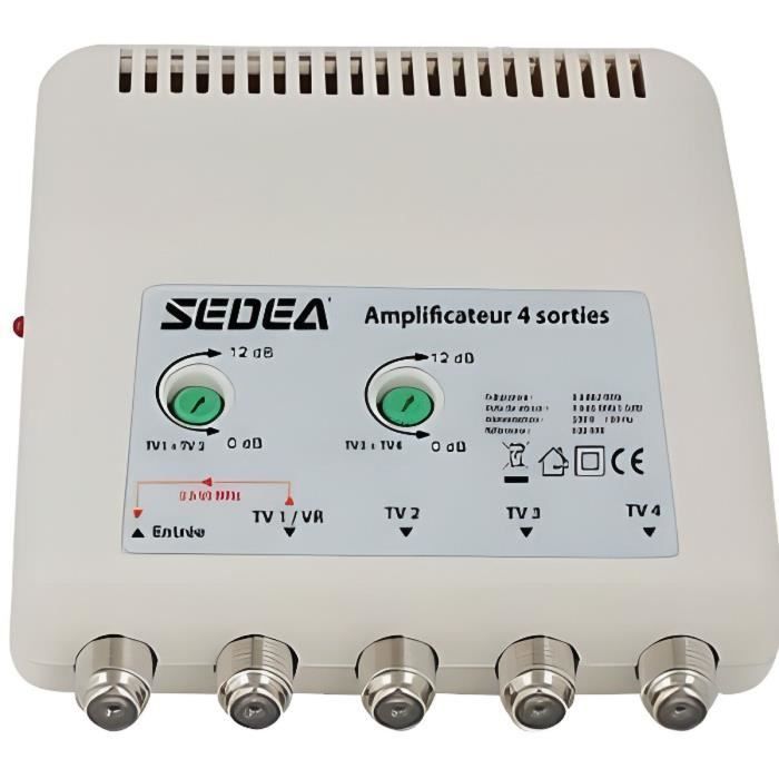 SEDEA Amplificateur intérieur 11dB réglable 4 sorties antenne tnt tv rateau signal