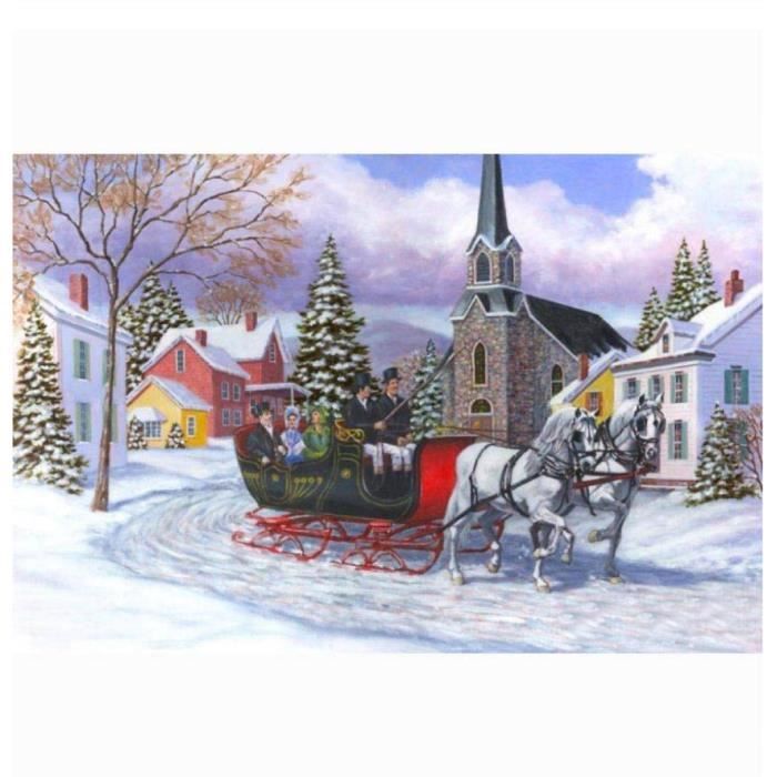 465Z Noël hiver neige paysage bricolage 5D diamant peinture, strass rond  Kits point de croix diamant broderie paysages @ 50 * - Achat / Vente  tableau - toile - Cdiscount