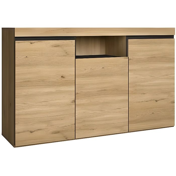 Buffet salon Salle à manger Couleur Chêne/Noir 3 Portes 1 Compartiment 140x40x81cm RF898 Buffet salon Salle à manger Couleur Chêne/Noir 3 Portes 1 Compartiment 140x40x81cm RF898