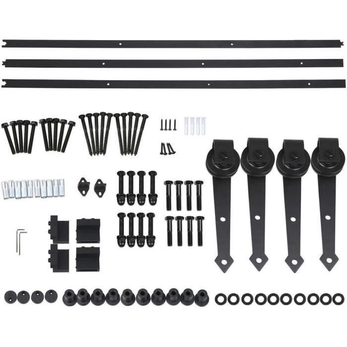 Kit de quincaillerie de porte coulissante 152,5 cm acier noir Kit de quincaillerie de porte coulissante 152,5 cm acier noir