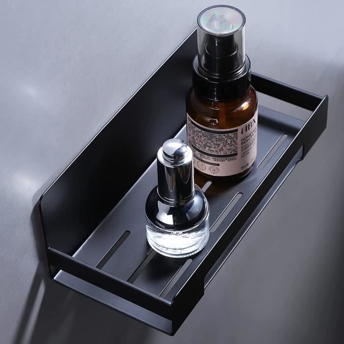 Étagère Douche Sans Perçage HOMELYN - Acier Inox Noir - 22x10x7cm - Fixation Adhésive
