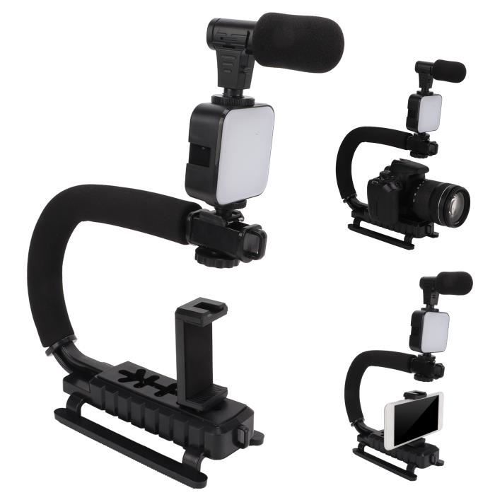BEL-7423054960565-Stabilisateur de caméra en U Stabilisateur de Caméra Vidéo Portable avec Microphone à Lumière LED, photo support