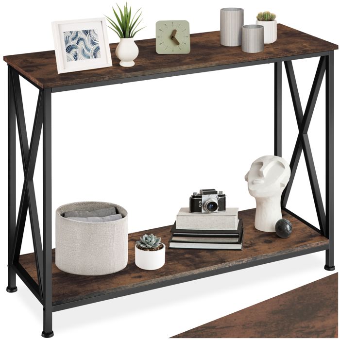 Table console - TECTAKE - Console TACOMA au style industriel en bois et acier avec 2 étagères 100 x 35 x 805 cm - Bois foncé