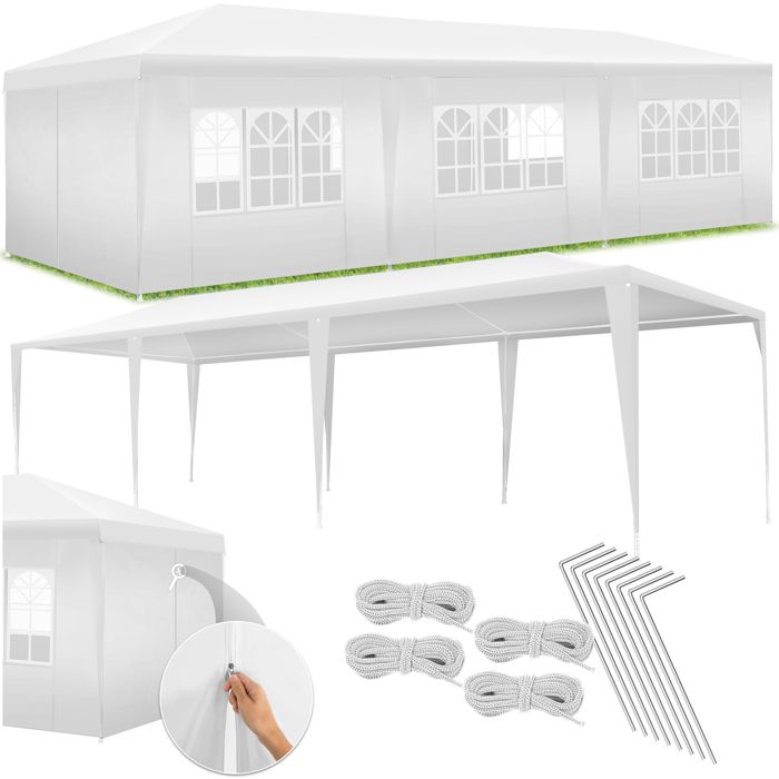 TECTAKE Barnum Elasa 9x3m avec 8 éléments latéraux - blanc
