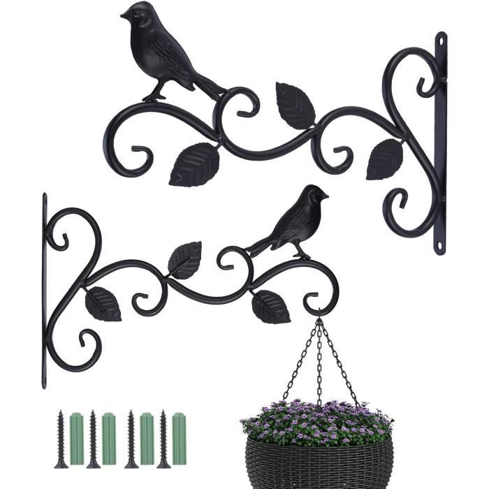2 Supports Muraux Pour Paniers Suspendus – En Fer Forgé Noir, Design Oiseau – Pour Plantes, Lanternes, Décoration Extérieure - 1