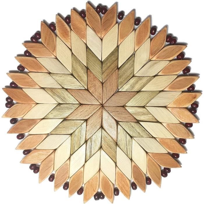 Dessous De Plat En Bois Multicolore – Rond 19,5cm – Moderne Brillant – Neuf