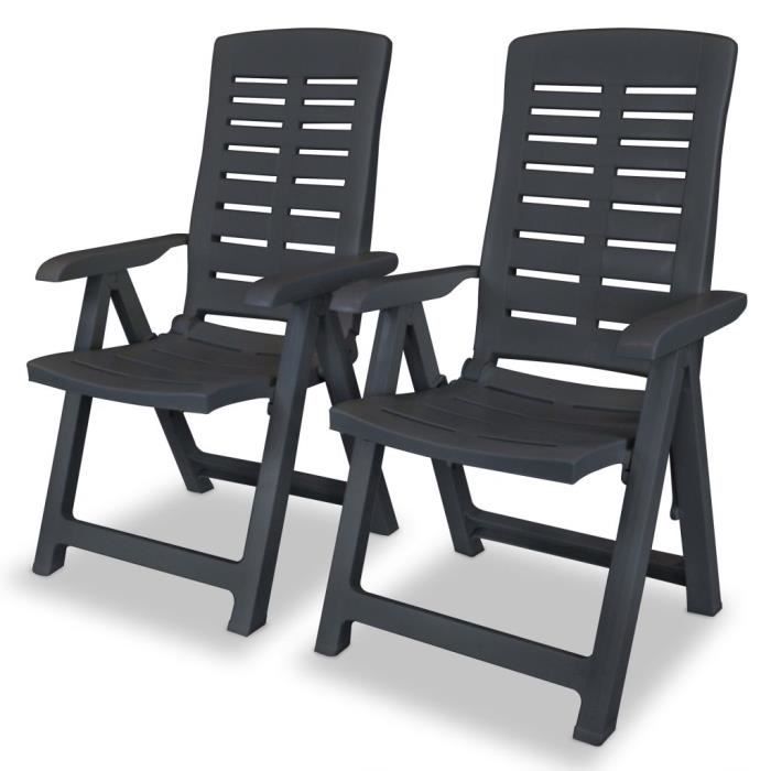 vidaXL 2 pcs Chaises inclinables de jardin Plastique Anthracite
