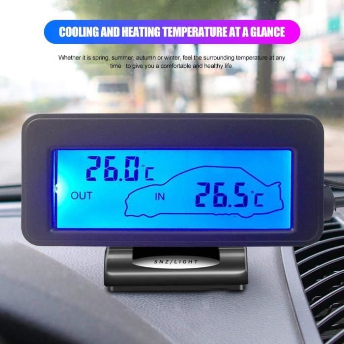 Thermomètre Hygromètre Numérique Pour Voiture - Écran LCD Rétroéclairé Bleu - Mesure Température, Humidité, Voltage - Alimentation 12V Allume-cigare