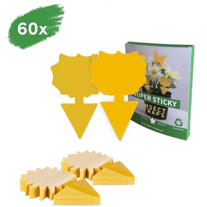 60x Autocollant Jaune Anti Mouche et moucheron: pièges Collant sans Insecticide pour la Lutte Contre Les parasites des Plantes d'int