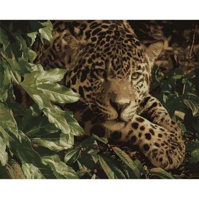 YEESAM ART Kit Di Pittura A Numeri Fai Da Te: Tela 50x40 Cm Con Ghepardo, Pantera O Leopardo - Scegli Con O Senza Telaio